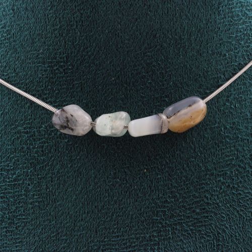 Collier 4 Perles Opale Multicolore D'australie. Chaine En Acier Collier Femmes, Hommes. Taille Personnalisable.