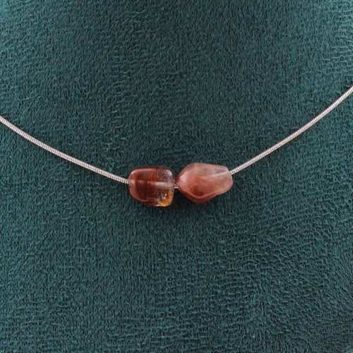 Collier 2 Perles Quartz Rutile Rouge Du Brésil Chaine En Acier Collier Femmes, Hommes. Taille Personnalisable.