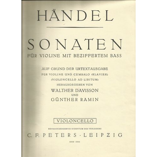 Händel- Violoncello- 3 Sonaten Fur Violine Mit Beziffertem Bass-