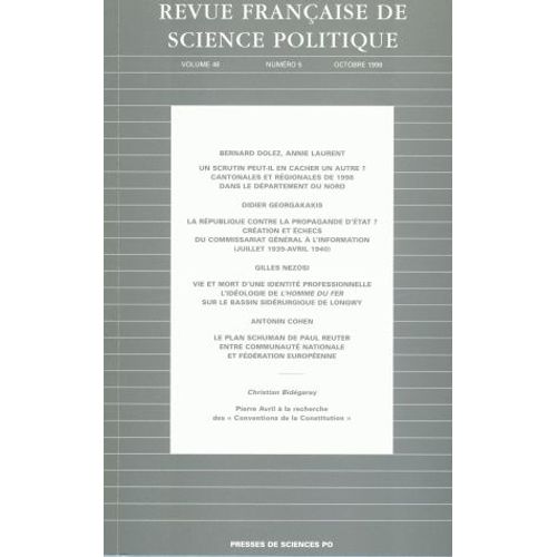 Revue Française De Science Politique Volume 48 N° 5, Octobre 1998