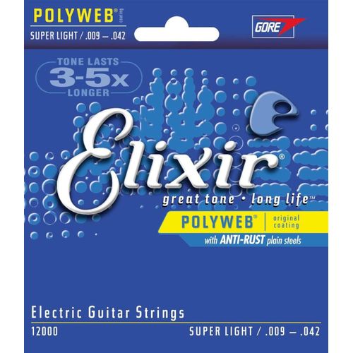 Elixir 12000 Polyweb Super Light 9-42 Cordes Pour Guitare Électrique