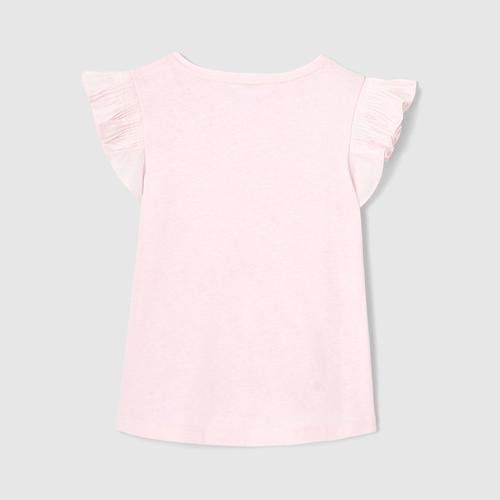 T Shirt Enfant Fille A Manches Volantees - Rose Poudre (Jacadi)