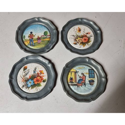 Lot 4 Dessous De Verre Étain Et Porcelaine Année 60/70 C.F. A Ancien Vintage