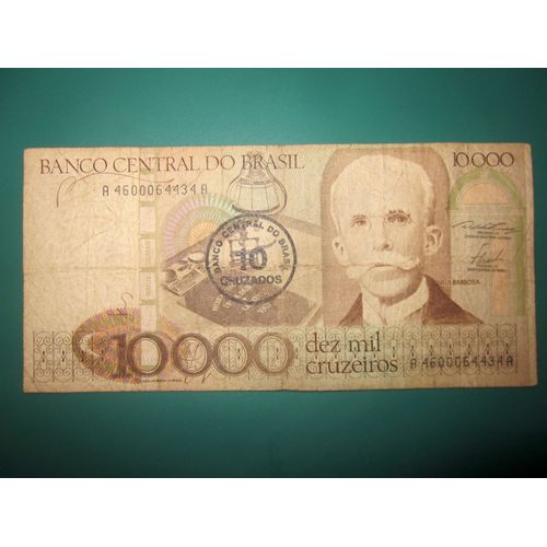 Billet De 10000 Cruzeiros Rectifié En 10 Cruzados