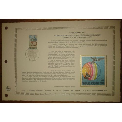 Document Artistique Philatélique Cérès 1979 Feuillet N°392 Timbre Yt N°2055 Telecom 79 Oblitéré Premier Jour