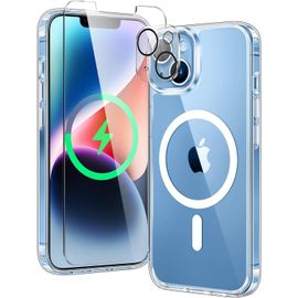 Coque Silicone Transparente Compatible Magsafe + Verre Trempes Et Protection Camera Arriere Pour Iphone 13 Little Boutik®