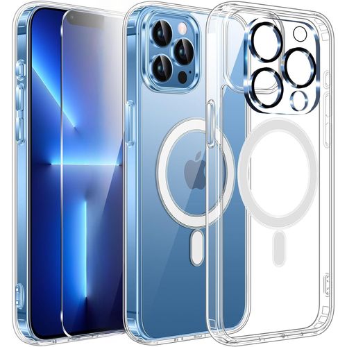 Coque Silicone Transparente Compatible Magsafe + Verre Trempes Et Protection Camera Arriere Pour Iphone 13 Pro Max Little Boutik®