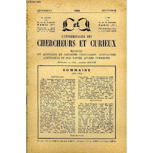 L'intermediaire Des Chercheurs Et Curieux N° 90 - Questions 769 : Enfants Naturels De Personnages Célèbres. ¿ 770 : Mme De La Sablière, Amie, De La Fontaine. ¿ 770 : Prêts Sur Serment. ¿ ...