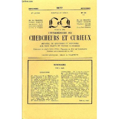 L'intermediaire Des Chercheurs Et Curieux N° 318 - Questions 749. Pascal Et Le Nez De Cléopâtre. ¿ 751 Péteneuil. Dampierre. ¿ 752 : Otages Des Chleuhs Dans Le Tadia En 1926. ¿ 752 : Sicard ...