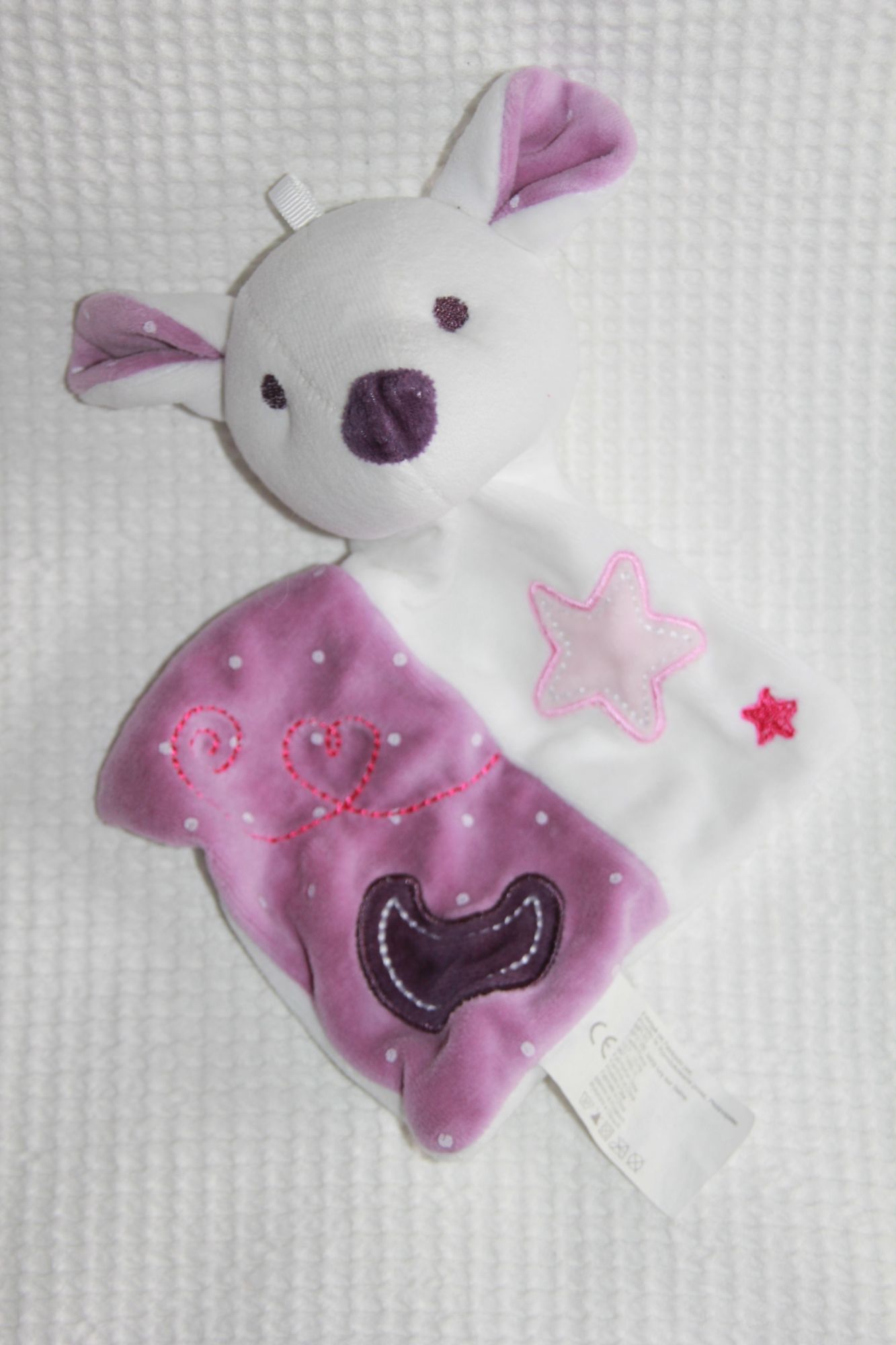 Doudou Siplec Leclerc Souris Plat Blanc Violet Rose Lune Etoile Carre