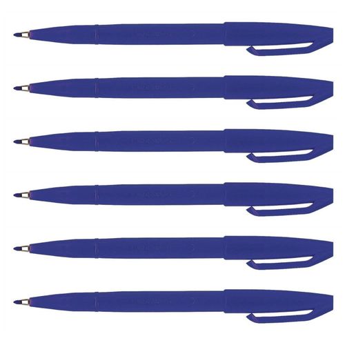 Pentel Lot De 6 Stylos Feutre Sign Pen S 520 Pointe Fibre Acrylique 2mm Bleu