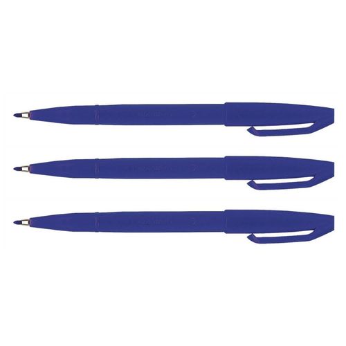 Pentel Lot De 3 Stylos Feutre Sign Pen S 520 Pointe Fibre Acrylique 2mm Bleu