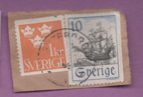 Timbre Suede Sverige Bateaux Galere Couronne Royale Oblitéré