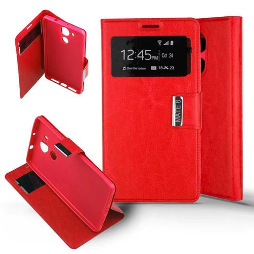 1001 Coques - Coque Housse Etui Huawei Mate 8 Folio Fenêtre Protection Intégrale Simili Cuir - Rouge
