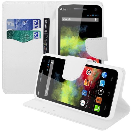 Etui Portefeuille Pour Wiko Rainbow Support Video Cuir Pu Effet Tissu - Blanc