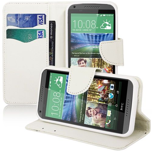Etui Portefeuille Pour Htc Desire 816/ 816g Dual Sim Support Video Cuir Pu Effet Tissu - Blanc