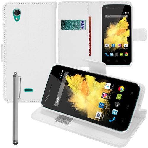 Etui Portefeuille Pour Wiko Birdy Support Video Cuir Pu - Blanc + Stylet