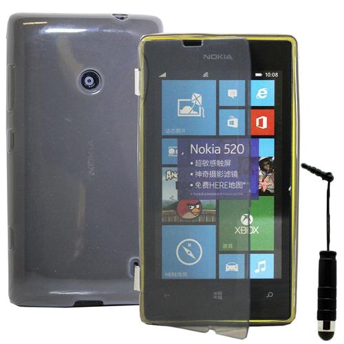 Coque Silicone Pour Nokia Lumia 520 4.0" Gel Livre Rabat - Gris + Mini Stylet