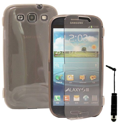 Coque Silicone Pour Samsung Galaxy S3 I9300 4.8" Gel Livre Rabat - Gris + Mini Stylet