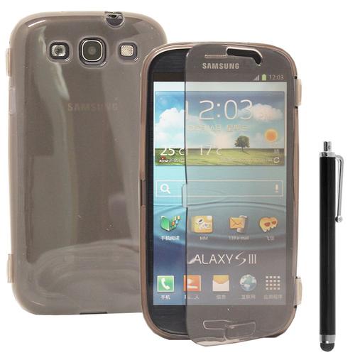 Coque Silicone Pour Samsung Galaxy S3 I9300 4.8" Gel Livre Rabat - Gris + Stylet