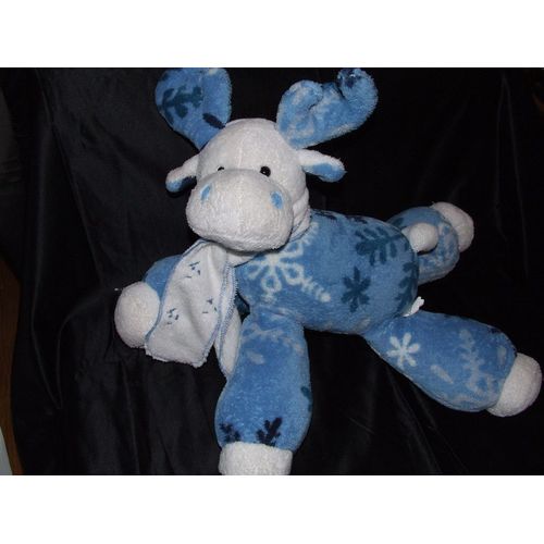 Caribou Cerf Elan Renne Fiesta Doudou Blanc Bleu Peluche
