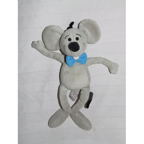 Souris Anna Club Plush Gris Noeud Bleu Peluche 28 Cm