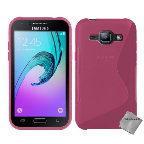 Housse Etui Coque Pochette Silicone Gel Fine Pour Samsung Galaxy J1 (2016) + Verre Trempe - Rose