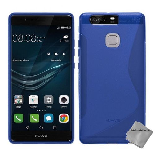 Housse Etui Coque Pochette Silicone Gel Fine Pour Huawei P9 + Film Ecran - Bleu