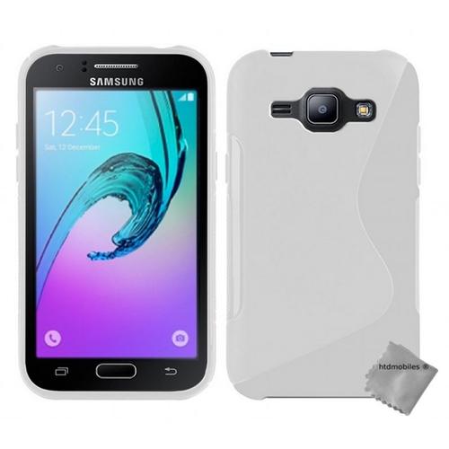 Housse Etui Coque Pochette Silicone Gel Fine Pour Samsung Galaxy J1 (2016) + Verre Trempe - Blanc