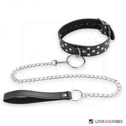 Collier Bdsm Rivets Et Anneaux Avec Laisse