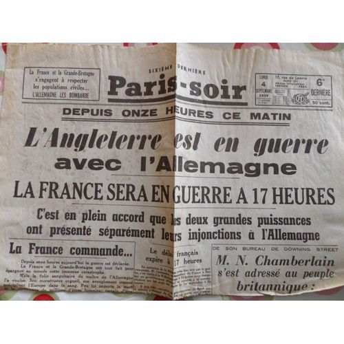 France  Soir -Lundi  4  Septembre 1939 // 5834 