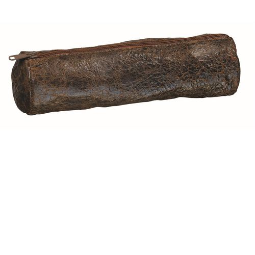 Hamelin Trousse Fourre Tout Rond Cuir Craquelé 22 Cm Brun