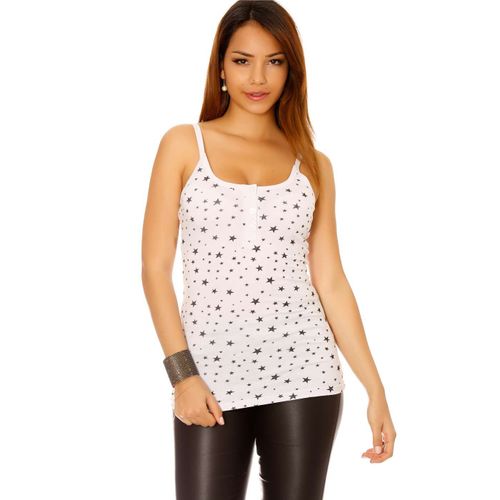 Miss Wear Line - Débardeur Blanc Avec Quatre Bouton Et Motif Étoile