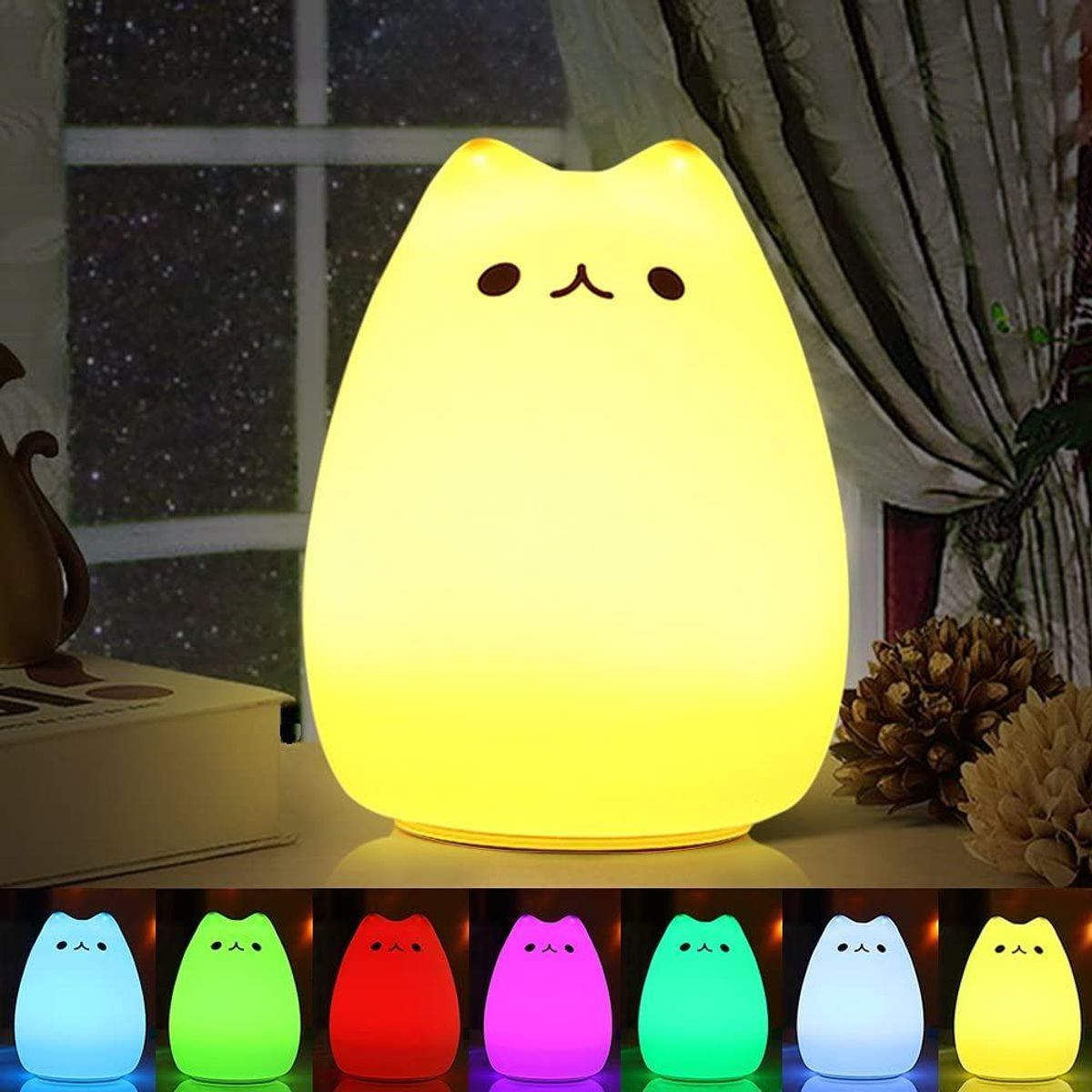 Veilleuse B�b� - Veilleuse Chat En Silicone Avec T�l�command...
