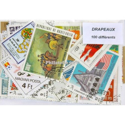 Drapeaux 100 Timbres Differents Obliteres