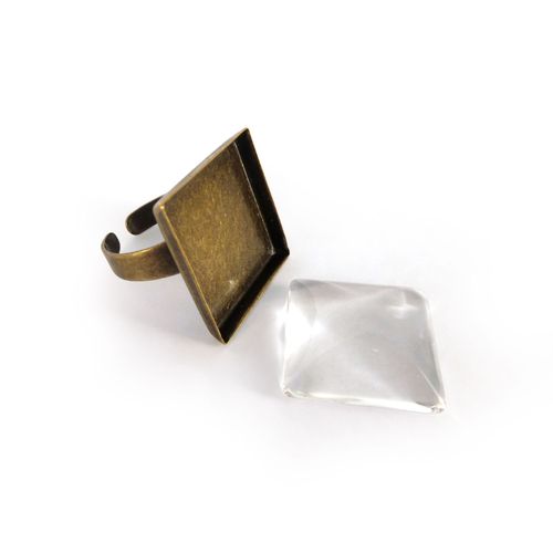 Bague Carrée Avec Cabochon 20 Mm Bronze