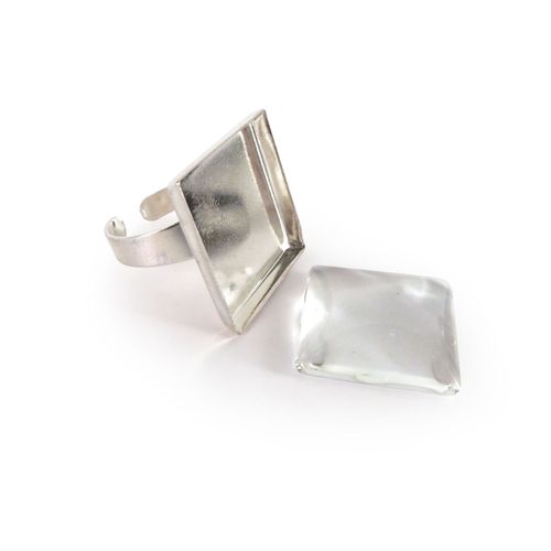 Bague Carrée Avec Cabochon 20 Mm Argenté