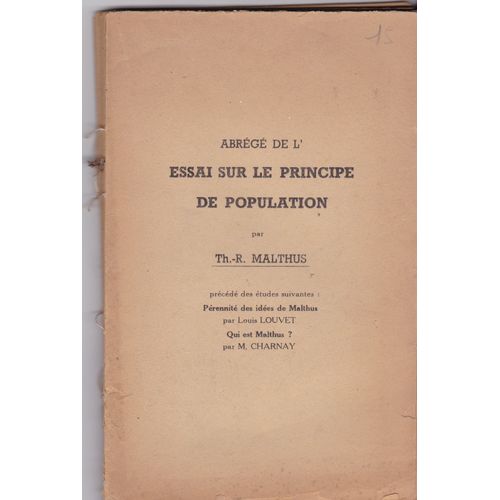 Les Cahiers De Contre-Courant 1956 Abrégé De L'essai Sur Le Principe De Population  Par Thomas-Robert Malthus  Pérennité Des Idées De Malthus