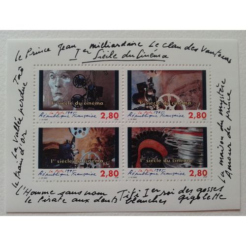 Bloc Feuillet France N°17** 1er Siècle Du Cinéma 1995 4 Valeurs Sans Charnière Timbres Yt N°2919 2920 2921 2922, Envoi Rapide Et Soigné