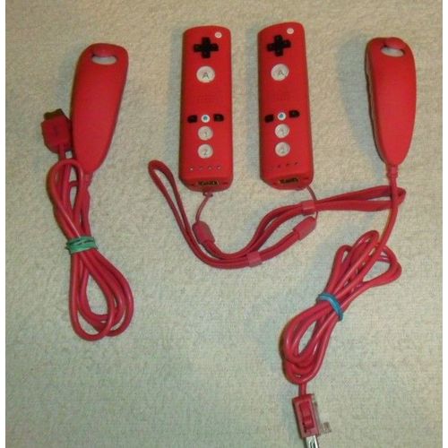 Lot De Deux Wiimote Controleur Manette Wii Mote Remote Nunchuck Housse Pour Wii Rouge