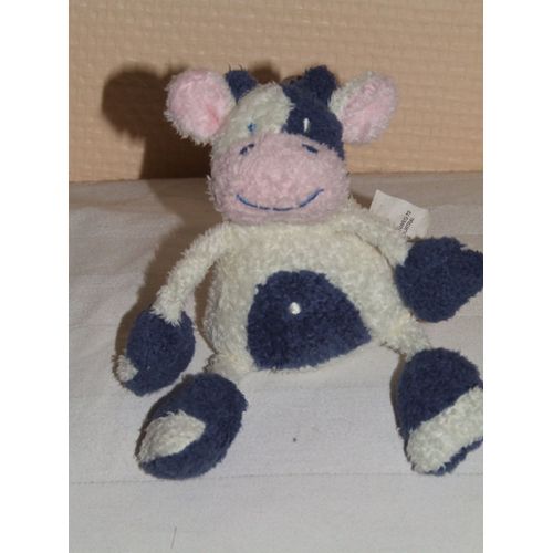 Vache Nicotoy Doudou Bleu Blanc Beige Peluche 12 Cm