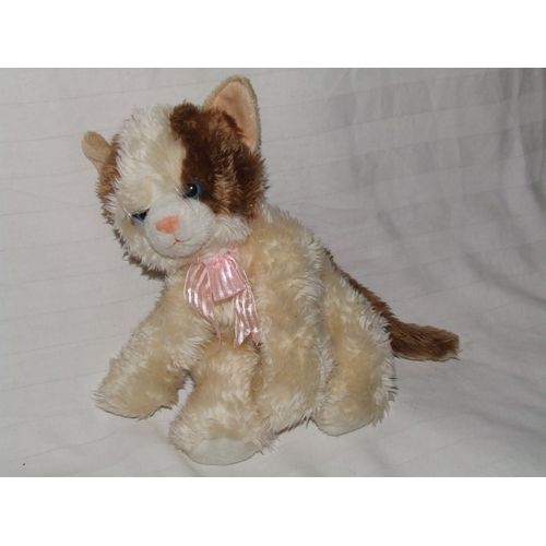Chat Doudou Forest Distribution Beige Marron Noeud Rose Peluche