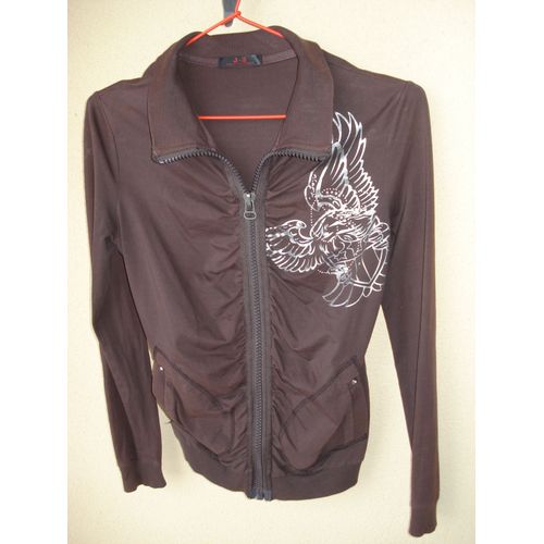 Gilet Zippé Marron Et Motif Argenté - Taille S