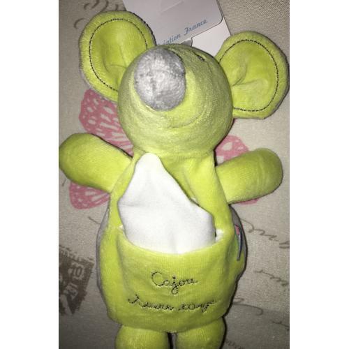 Doudou Souris Anis Gris Cajou Sucre D'orge Peluche Bébé Naissance Mouchoir Blanc