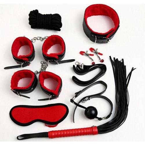 Sex Toys Nylon Plush Eight Piece Black Red Male And Female Flirting Desire Bondage Bundle Set Goodnice