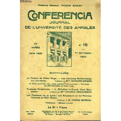 Conferencia 14e Annee N°18 - Le Théâtre De Victor Hugo. ¿ Lee Héroïnes Romantique«, Les Sorcières.Conférence Demme Segond-Weberce Siècle Avait Deux Ans.., Booz Endormi, Stella, Poèmes. ¿ ...