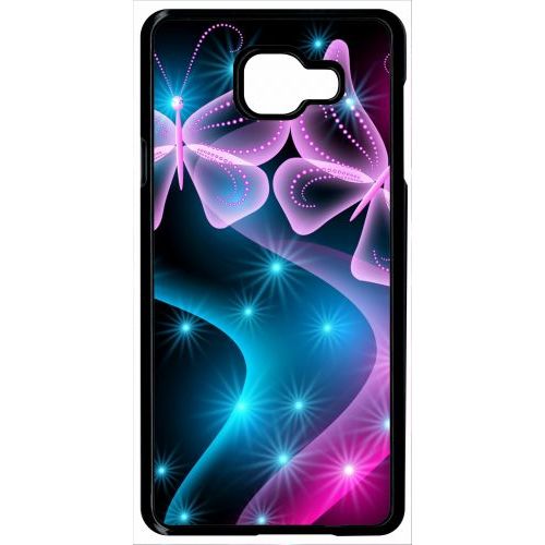 Coque Pour Smartphone - Papillons Roses - Compatible Avec Samsung Galaxy A7 (2016) - Plastique - Bord Noir