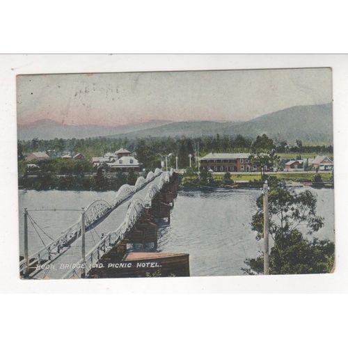Carte Postale Ancienne Huon River Bridge And Picnic Hotel Tasmanie Années 1910 Australie 