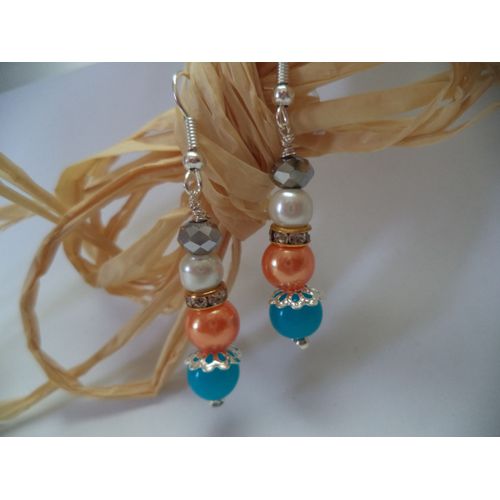 Boucles D'oreilles Turquoise / Orange Neuve A Voir