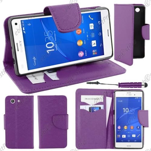 Wofalo® Etui Portefeuille Sony Xperia Z3 Compact, Violet +Mini Stylet +Film